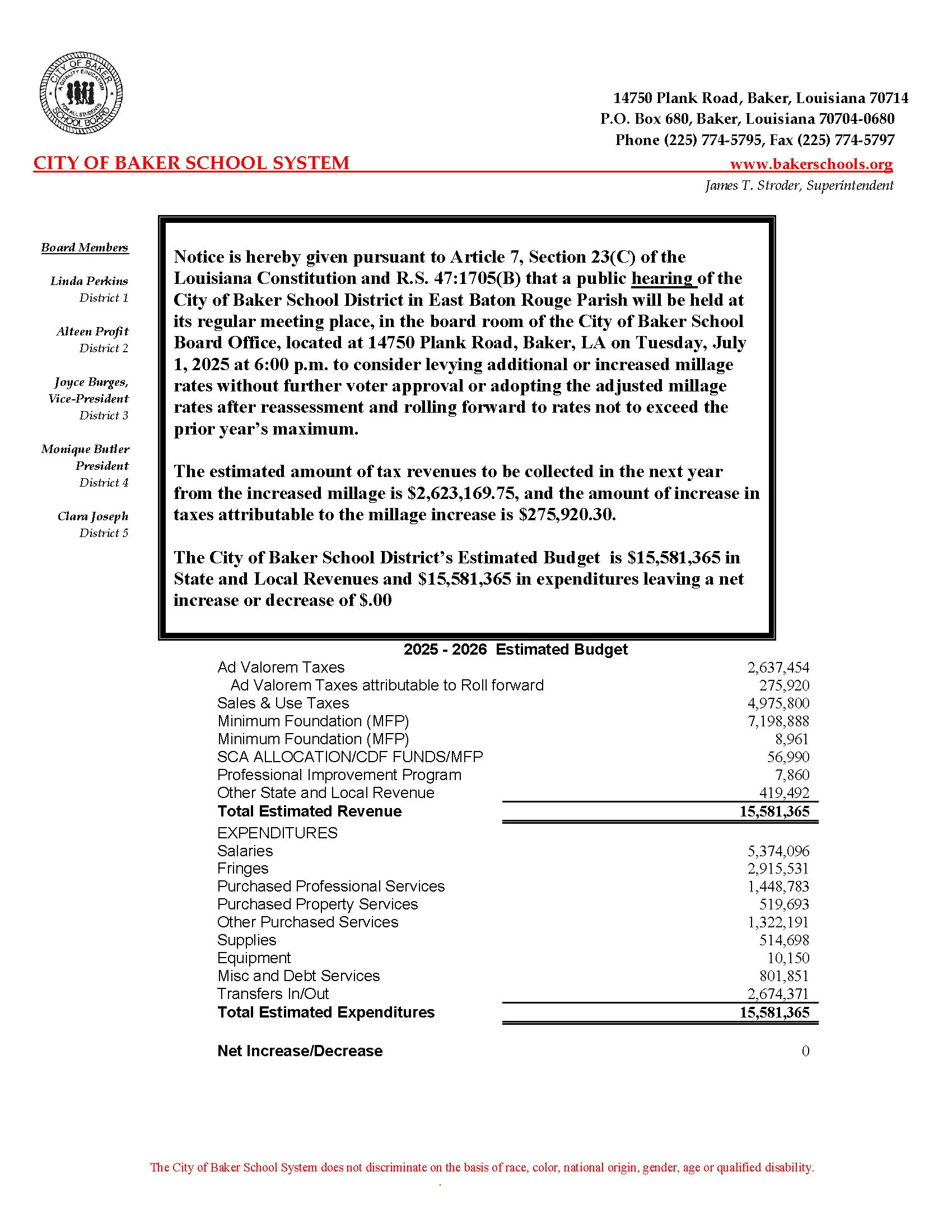 Graphic of Notice of Public Hearing: Millage Adoption